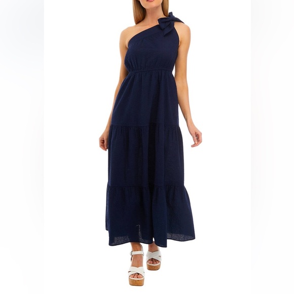 crown & ivy Dresses & Skirts - Crown & Ivy One Shoulder MIDI Dress - Navy - Womens Small Preppy Coastal Grandma